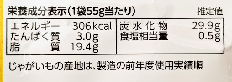 ポテトチップス4種のかさねだし味の栄養成分表示