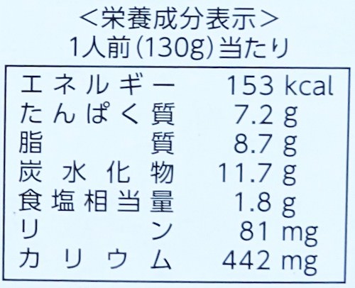 減塩ボロネーゼの栄養成分表示