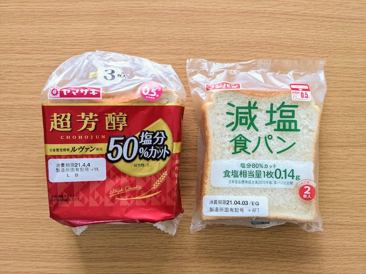 山崎製パンとフジパンの減塩食パン