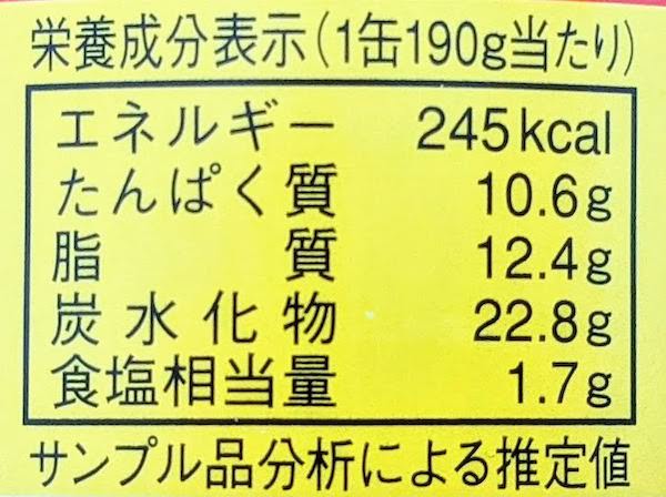 信田缶詰のイワシカレーの栄養成分表示