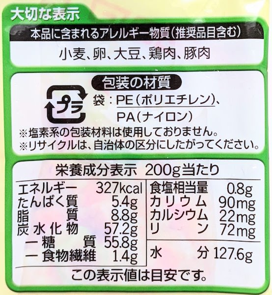 ミールタイムの五目炒飯の栄養成分表示