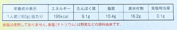 休塩日のカレー（バターチキン）の栄養成分表示