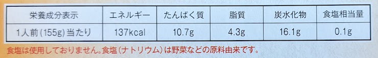 休塩日のカレー（キーマ）の栄養成分表示