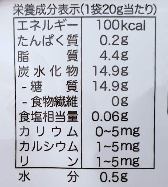 ゆめせんべい（しお味）の栄養成分表示