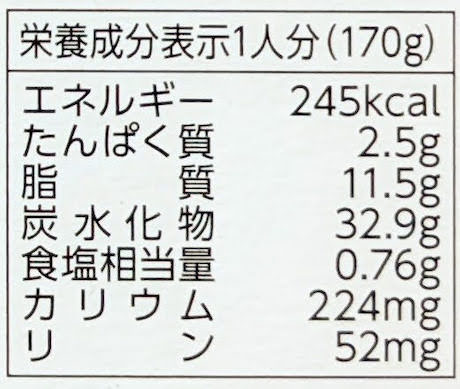 まろやかカレーの栄養成分表示